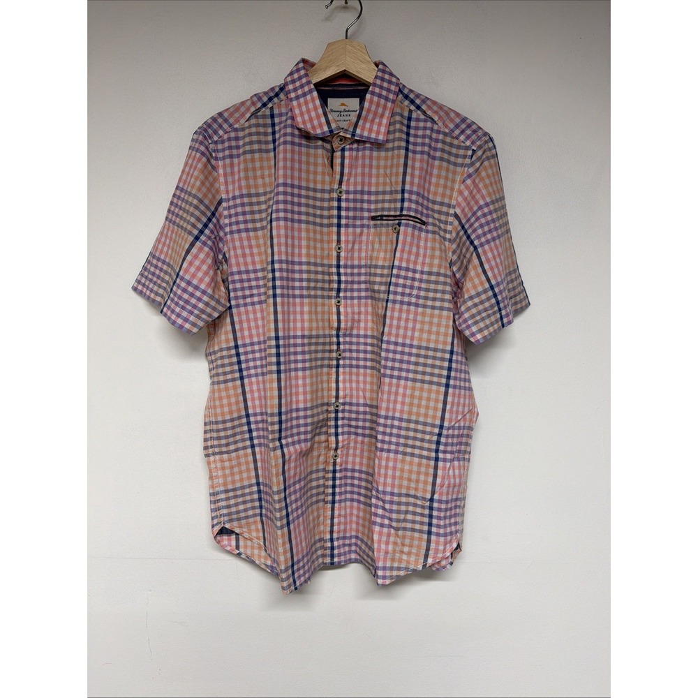 Tommy Bahama Mens Plaid Button Down Shirt Short Sleeve Cotton Multicolor Size M